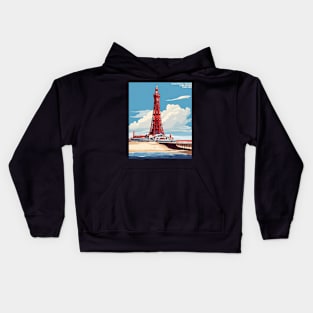 Blackpool Tower Lancashire West Bretton United Kingdom Vintage Travel Tourism Poster Kids Hoodie